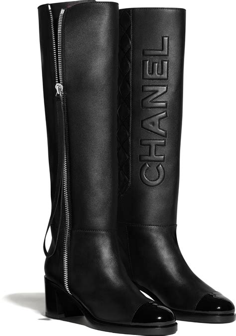 chanel knee high boots 2022|Chanel leather boot with heel.